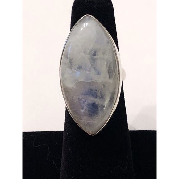 Large White Moonstone Marquis Cut Sterling Silver Ring 6.25 - Picture 2 of 6